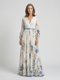 Lavinia | Maxi-jurk met lange mouwen, V-hals en bloemenprint
