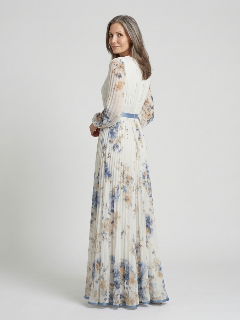 Lavinia | Maxi-jurk met lange mouwen, V-hals en bloemenprint