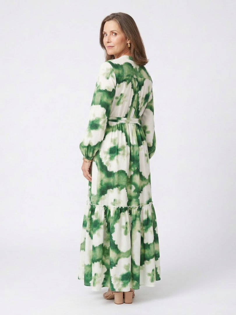 Sabine | Robe longue étagée à manches longues et taille nouée