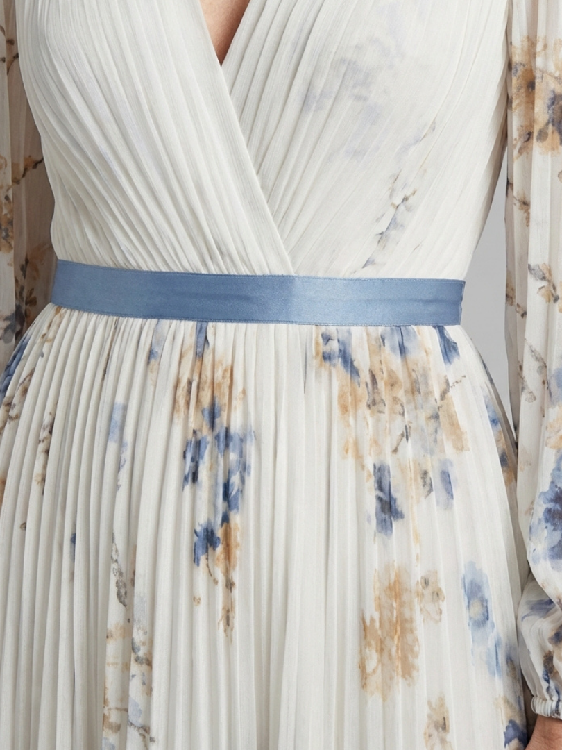 Lavinia | Maxi-jurk met lange mouwen, V-hals en bloemenprint