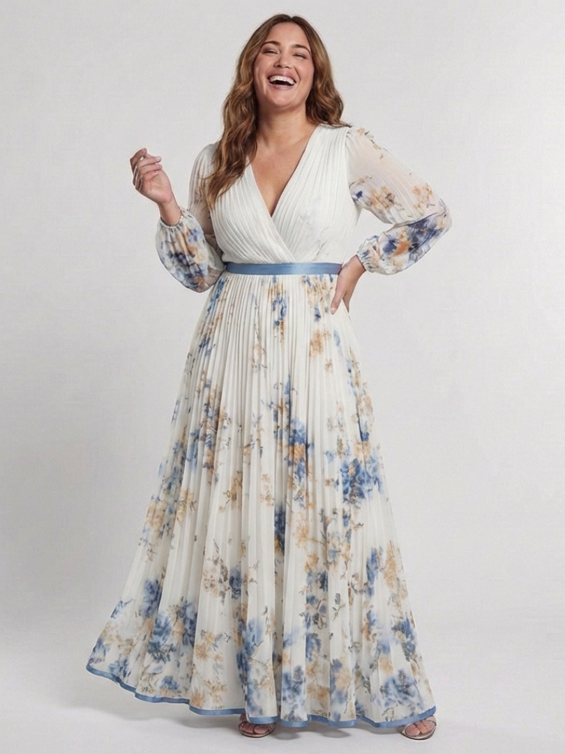 Lavinia | Maxi-jurk met lange mouwen, V-hals en bloemenprint