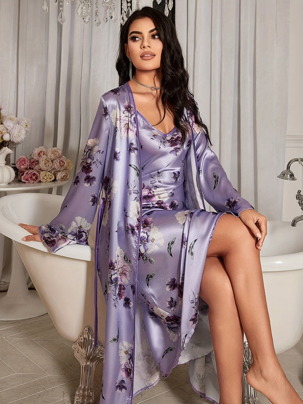 Kath | Nachtkledingset met bloemenprint