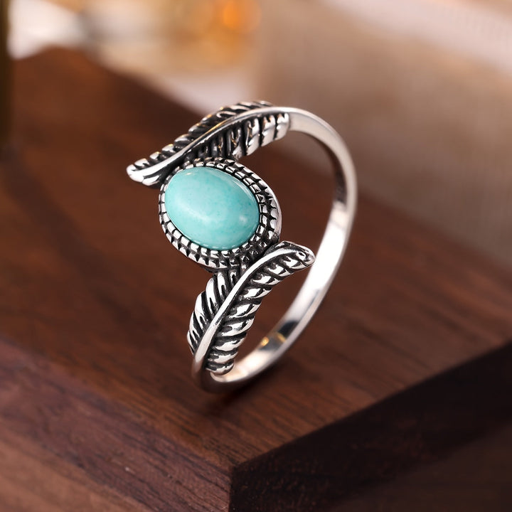 Vintage Leaf Turquoise Sterling Silver Ring