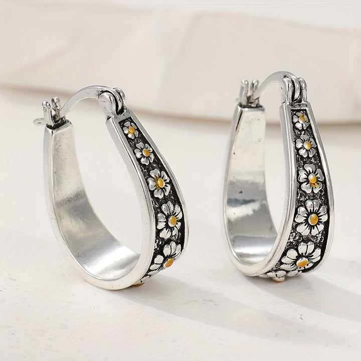 Vintage Hand-Cut Daisy Hoop Earrings
