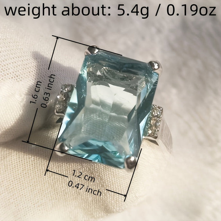 Elegant Classic 4 Prong Square Sea Blue Gemstone Ring