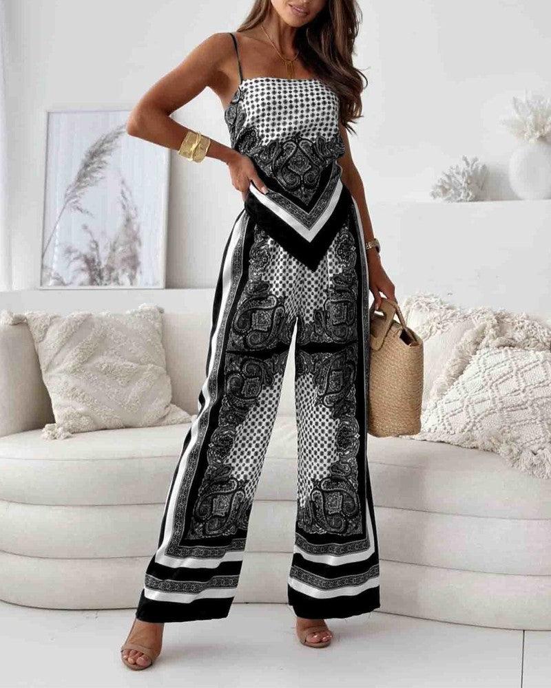 Conjunto Lila com colete estampado de amarrar e calça
