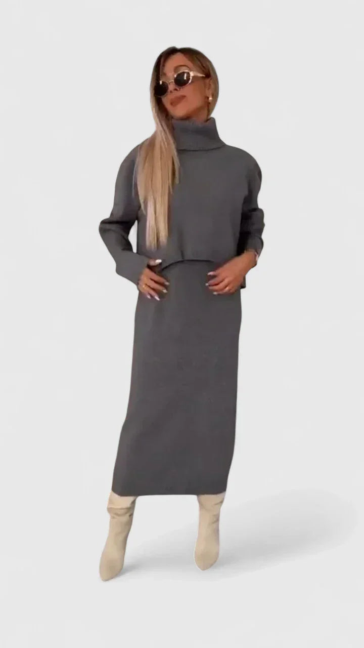 Chrystahl | Ensemble robe et pull à col roulé élégant