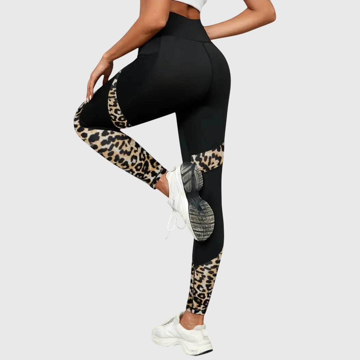 Calças de treino com estampa de leopardo e cintura alta