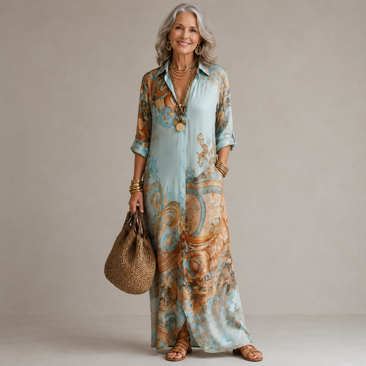 Evalexy I Vestido maxi com estampa luxuosa