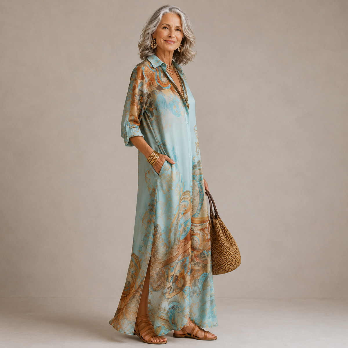 Evalexy I Vestido maxi com estampa luxuosa