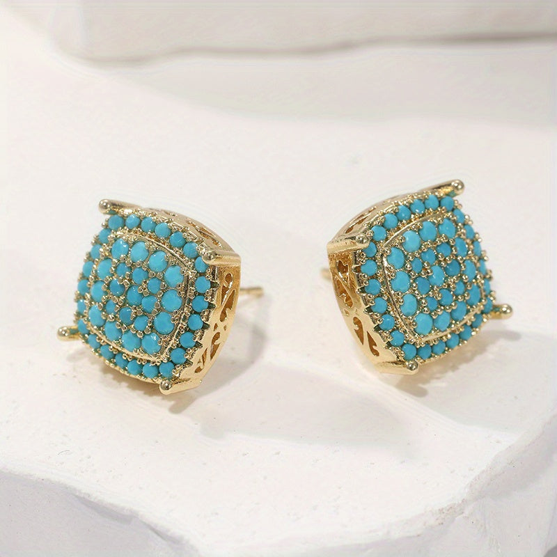 Synthetic Turquoise Square Stud Earrings