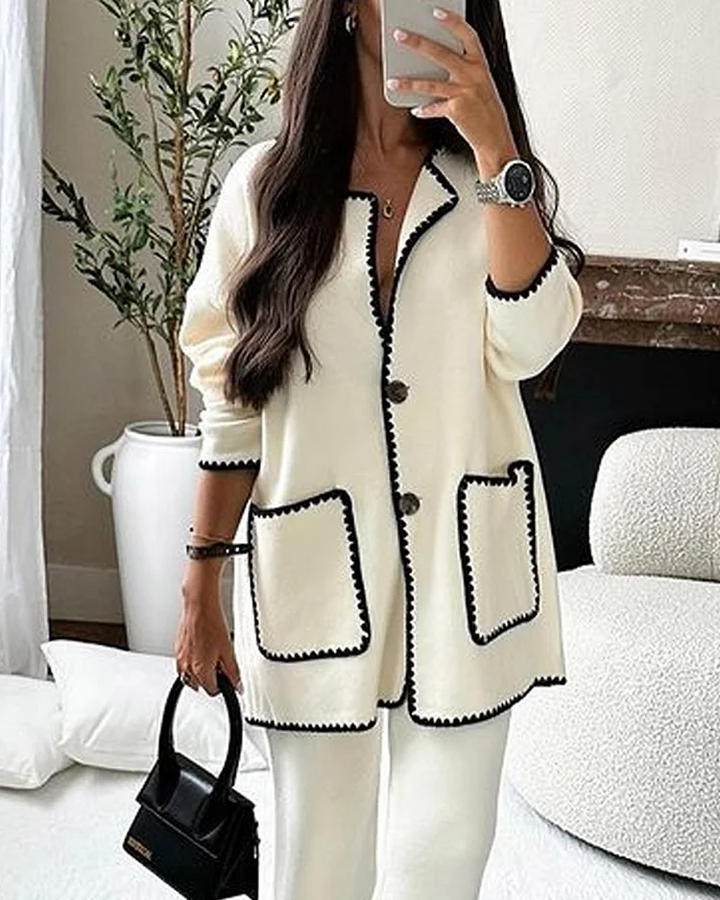 Conjunto Sofía de Chaqueta Decorada en los Bordes y Pantalones Casual