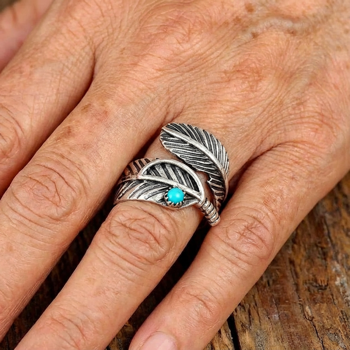 Boho Feather Turquoise Sterling Silver Ring