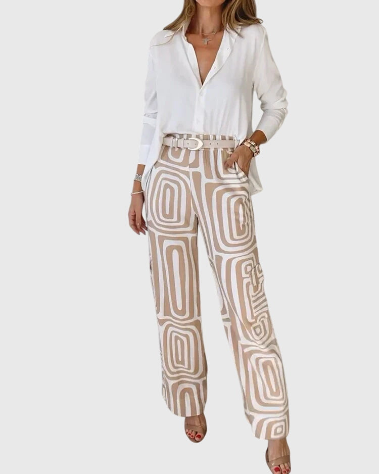Emilia | Pantaloni alla moda + camicetta e cintura in omaggio