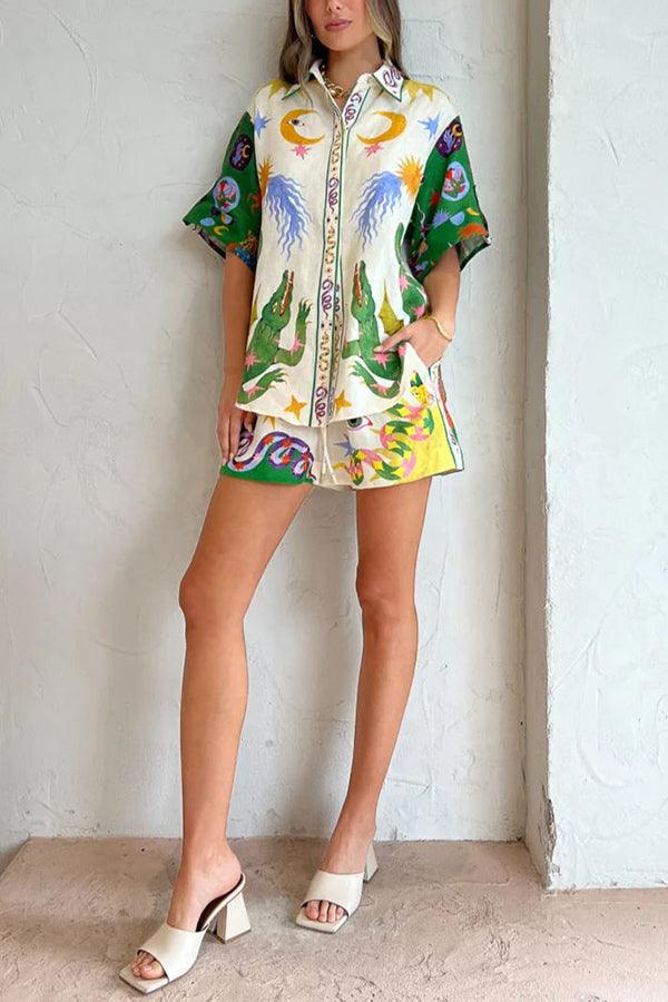 Conjunto Heavenly de Blusa con Estampado y Shorts con Bolsillos