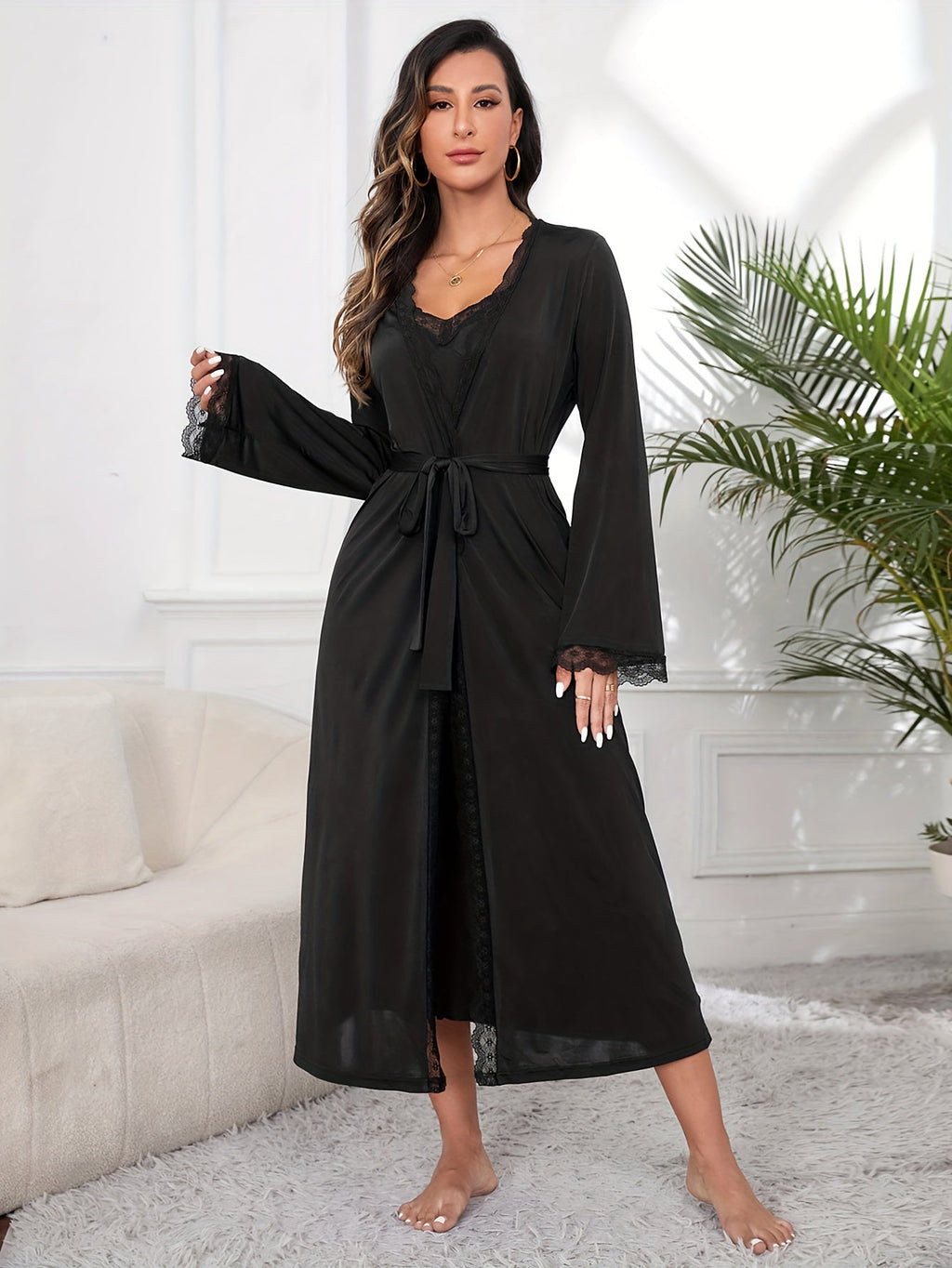 Grace | Elegante set met kanten badjas