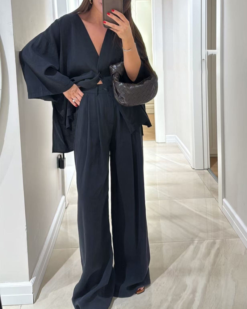 Conjunto Sienna de Top con Cuello en V y Pantalones
