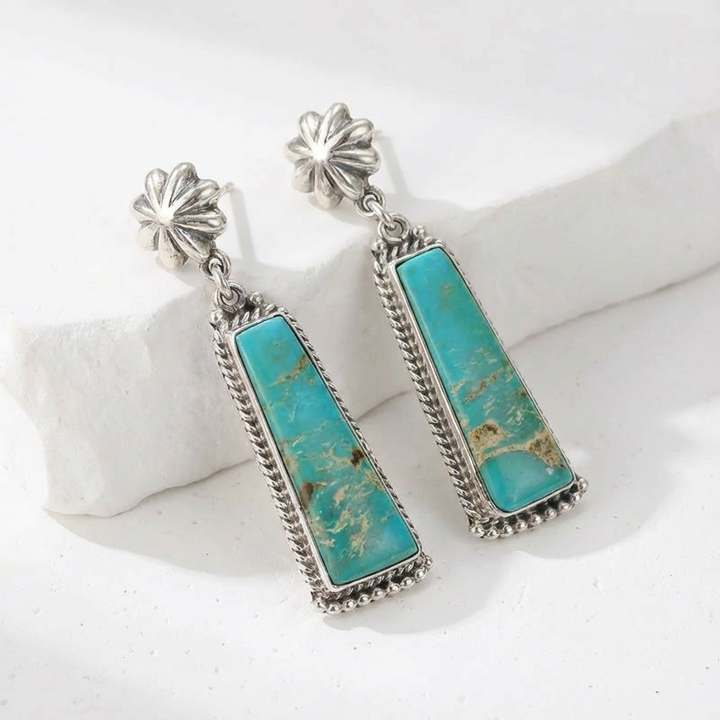 Silver Color Geometry Turquoise Rectangle Drop Earrings