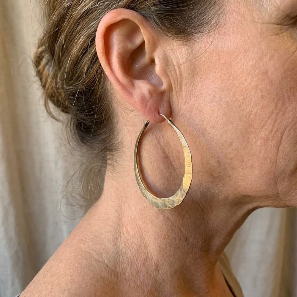 Vintage Hammered Gold Tone Hoop Earrings