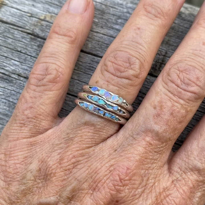 Vintage Layered Blue Stone Silver Ring