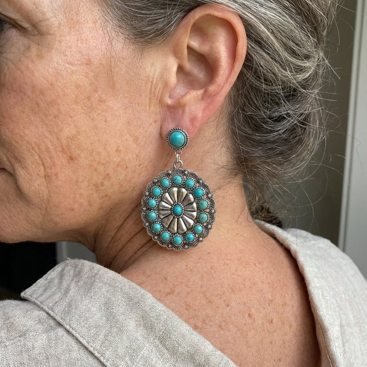 Vintage Turquoise & Pearl Medallion Earrings