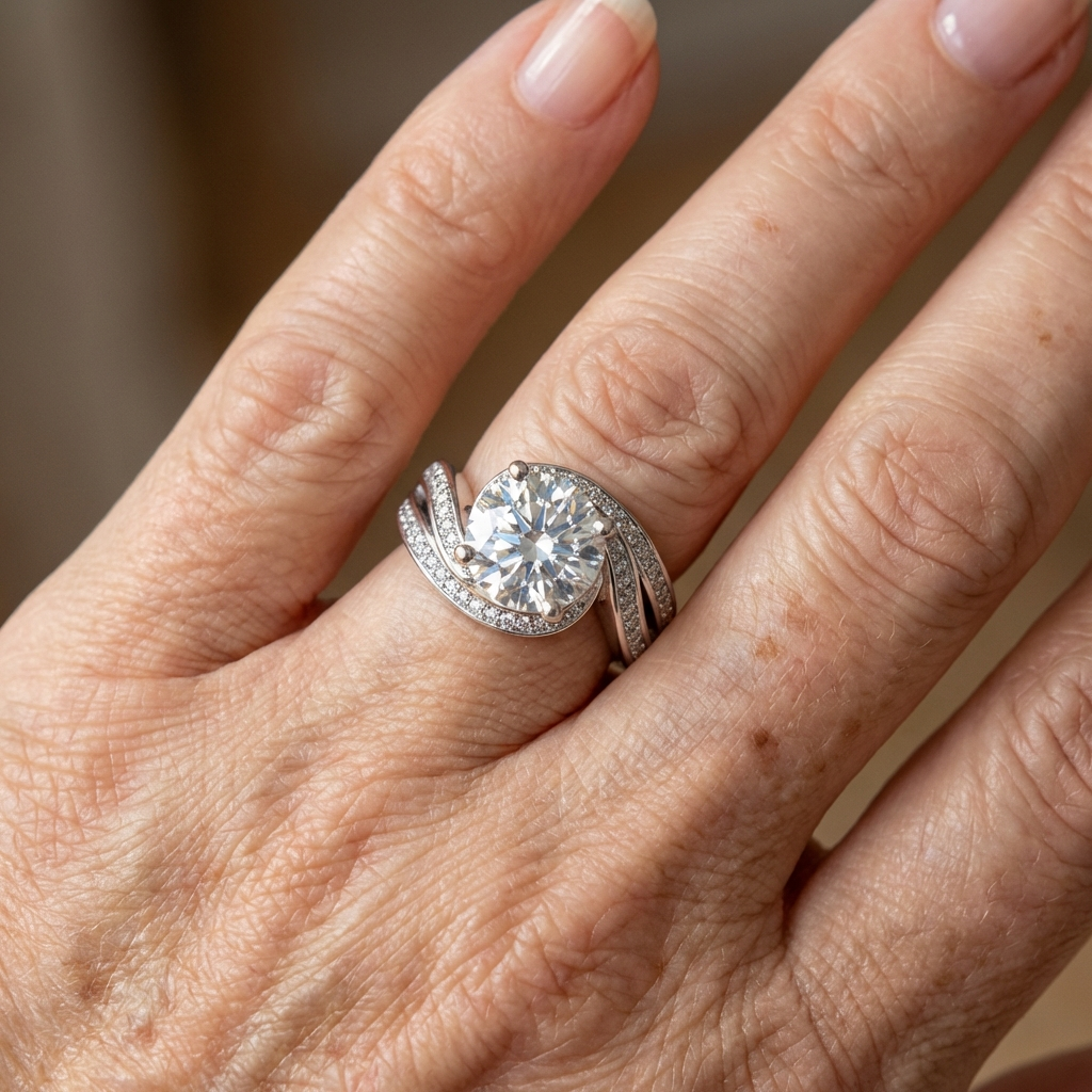 Classic Silver Plated Round Shiny Zirconia Statement Ring