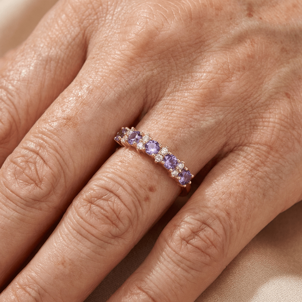 Elegant Purple Zirconia Diamond Accent Band Ring