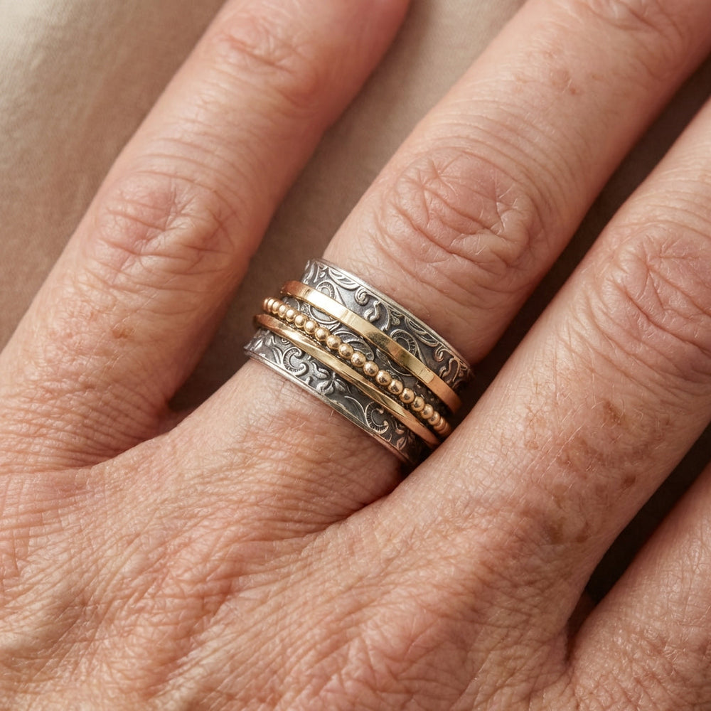Faith & Love Mixed Metal Spinner Statement Ring
