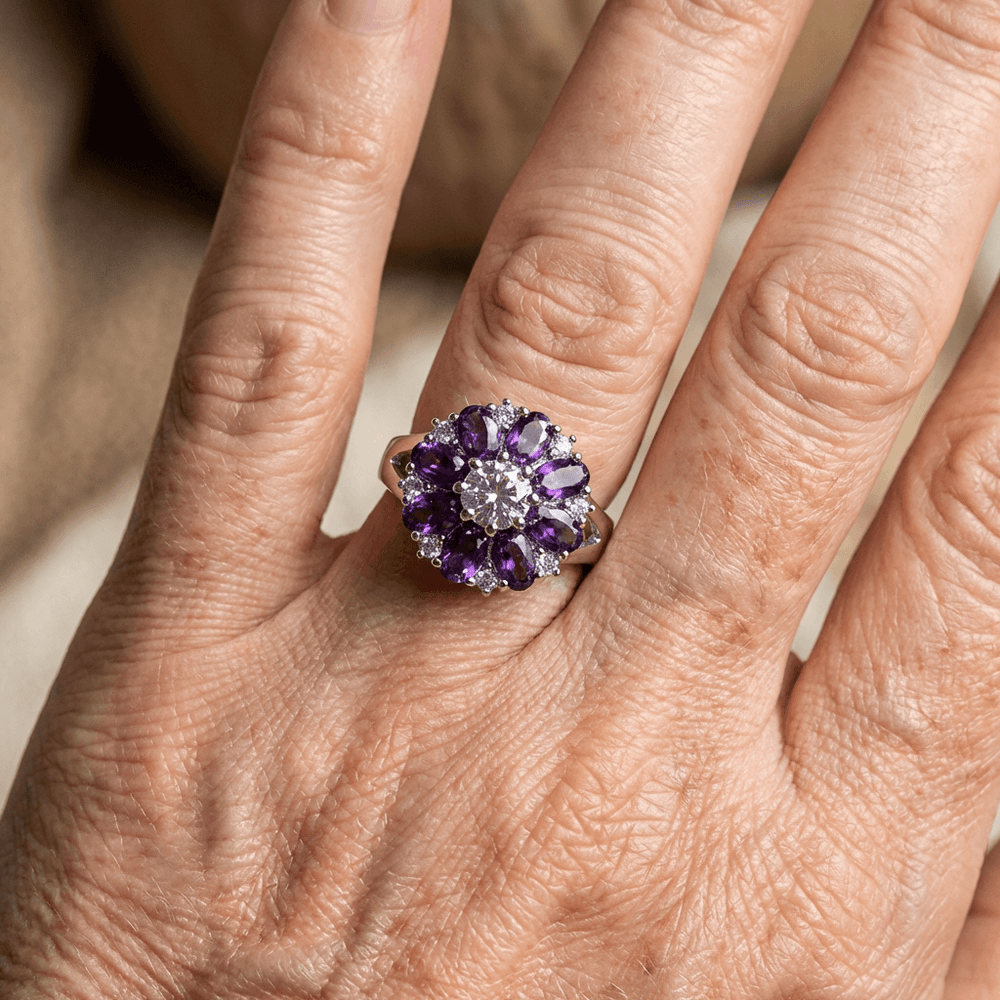 Elegant Stylish Purple Zirconia Flower Ring