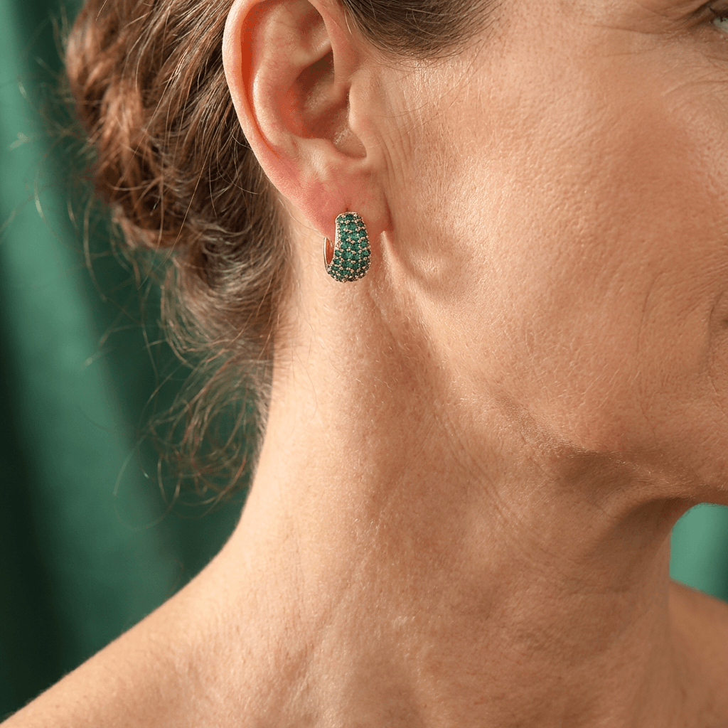 Vintage Style Green Zirconia Hoop Stud Clip Earrings