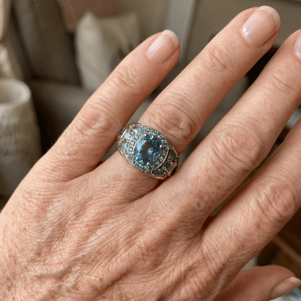 Stylish Geometric Multi-Stone Blue Crystal Ring