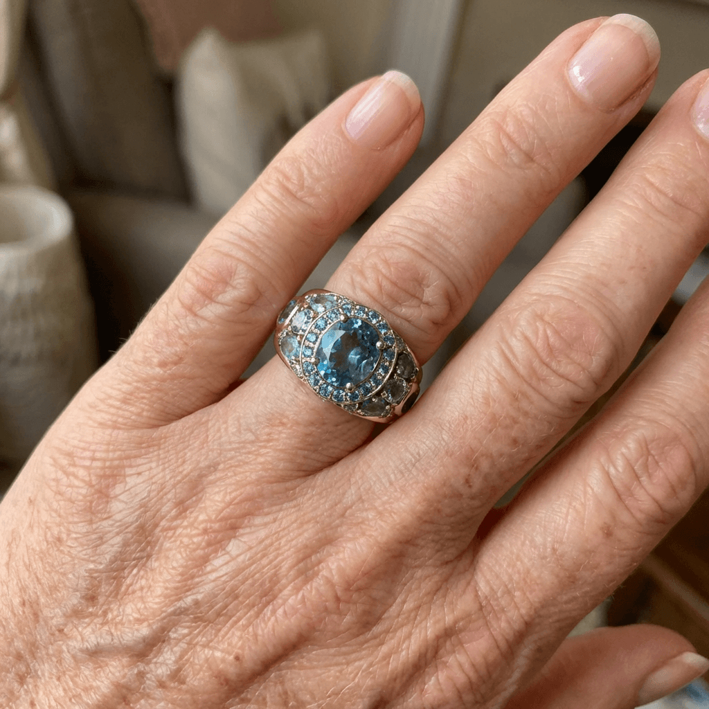 Stylish Geometric Multi-Stone Blue Crystal Ring
