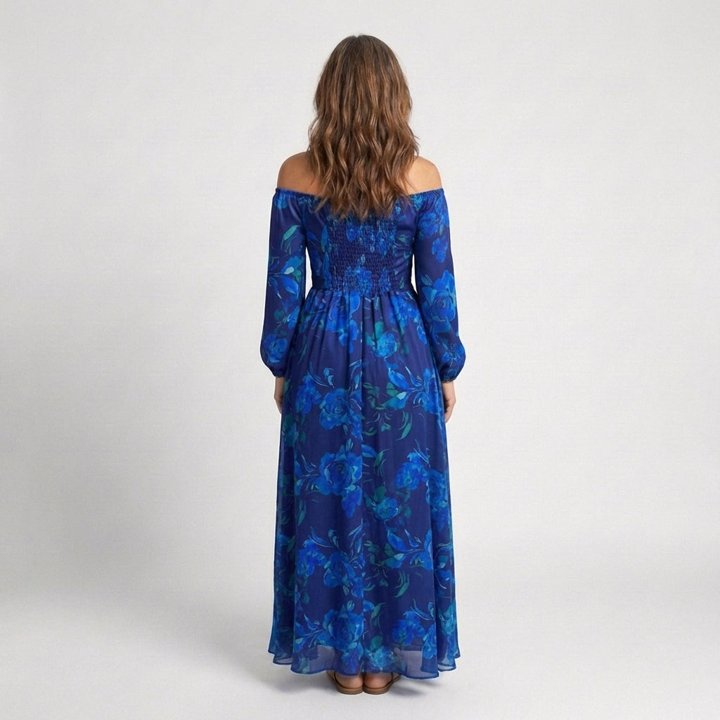 Aspen | Vestido largo floral de hombros descubiertos