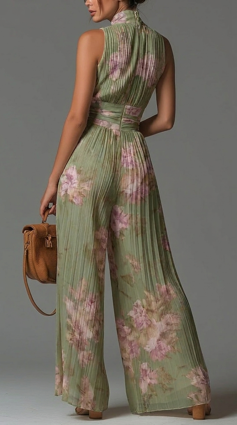 Inés | Tuta plissettata in chiffon a fiori