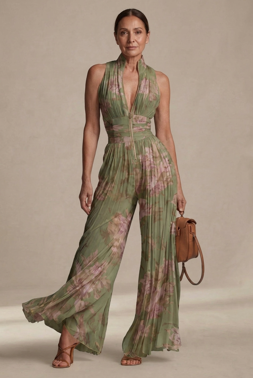 Inés | Tuta plissettata in chiffon a fiori
