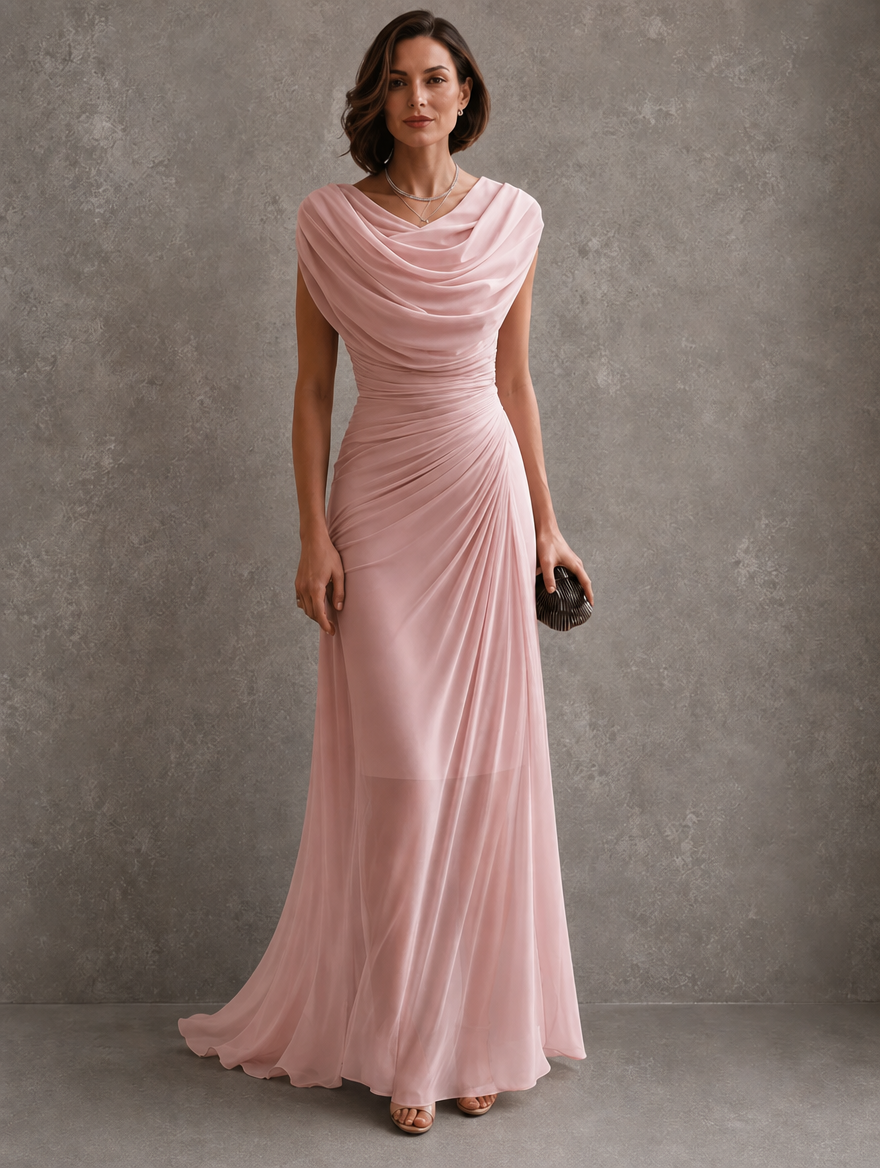 Bennett and Lowe Jilliann maxi dress in flowing fabric with floral pattern, sleeveless design, and V-neck style.