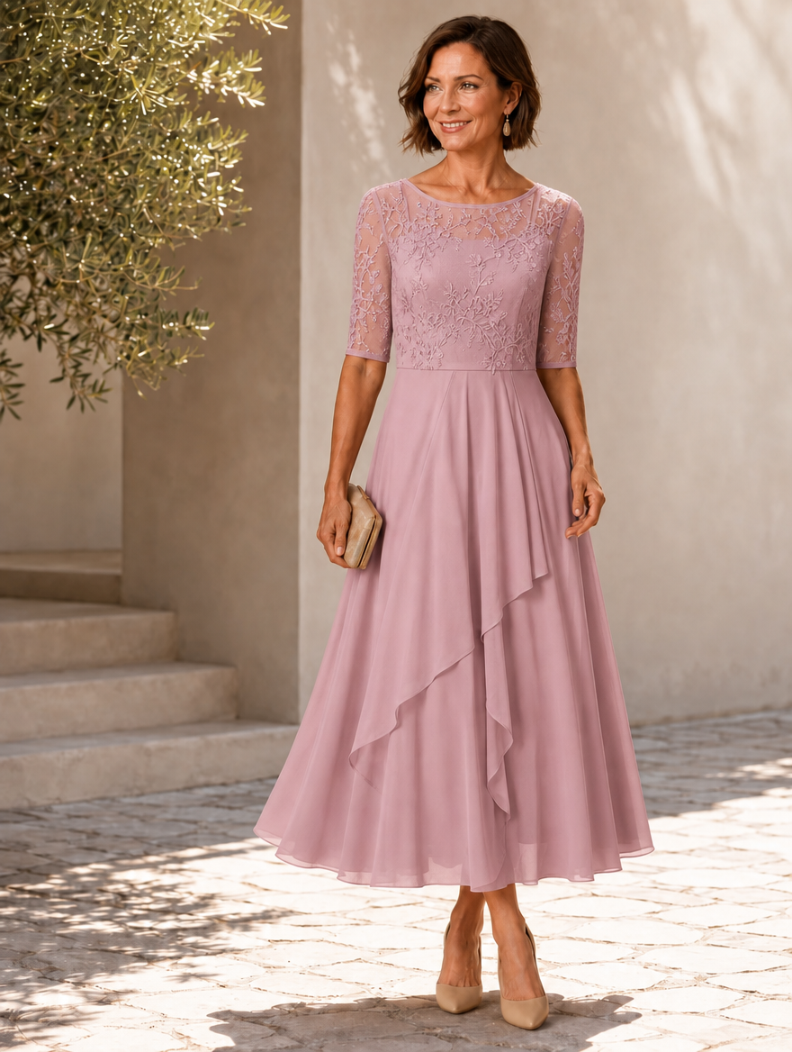 Rose lace midi dress by My Store 2, featuring a flattering fit, delicate lace fabric, and elegant design.