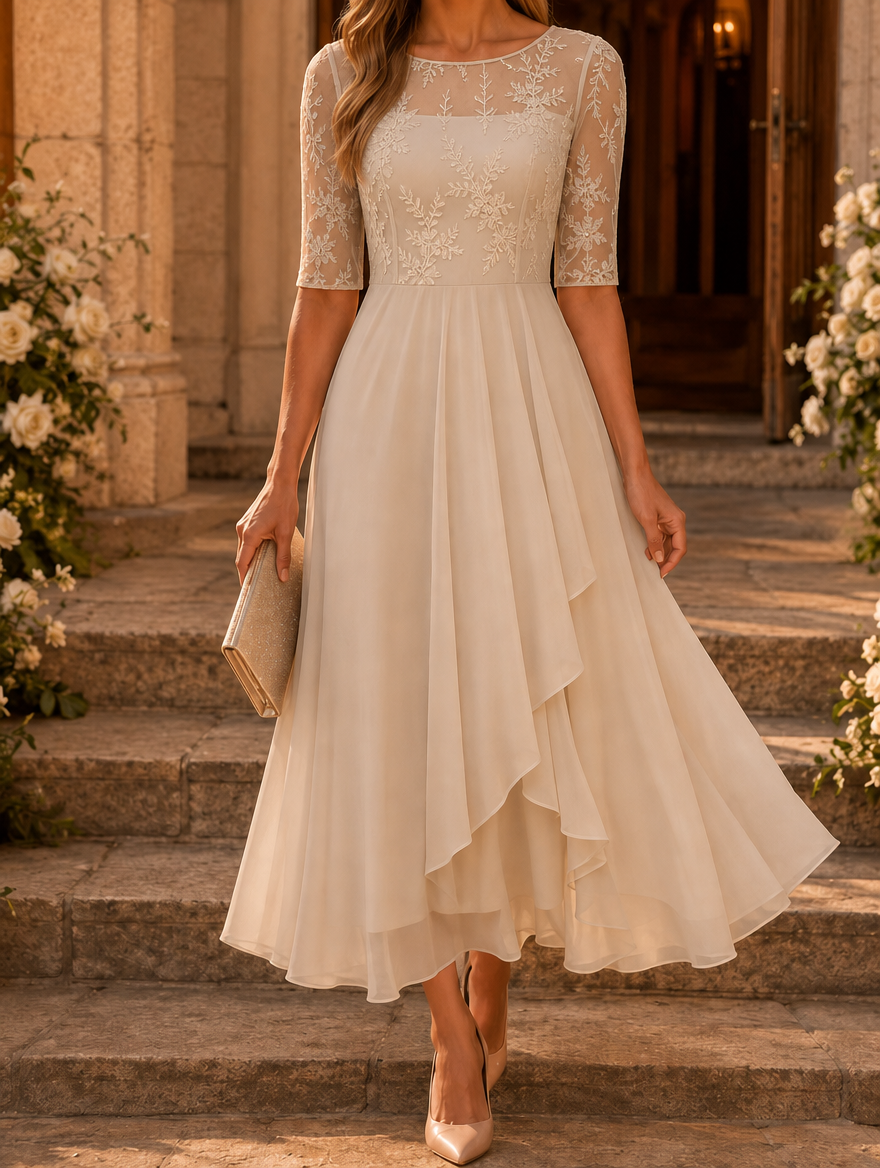 Rose lace midi dress by My Store 2 featuring a flattering fit, delicate lace fabric, and elegant design with a fitted silhouette.