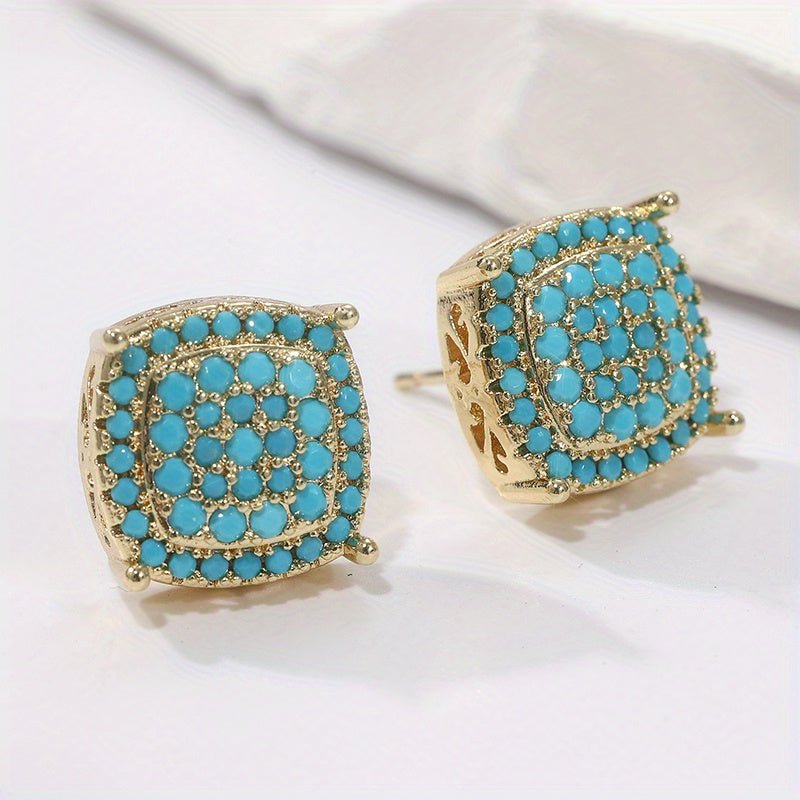 Synthetic Turquoise Square Stud Earrings