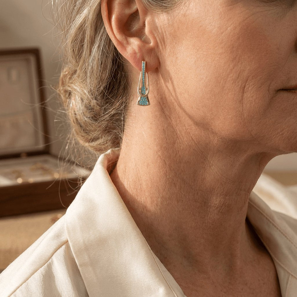 Gold Tone Synthetic Geometric Turquoise Earrings