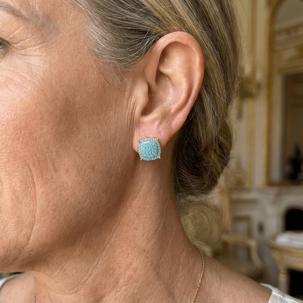 Synthetic Turquoise Square Stud Earrings