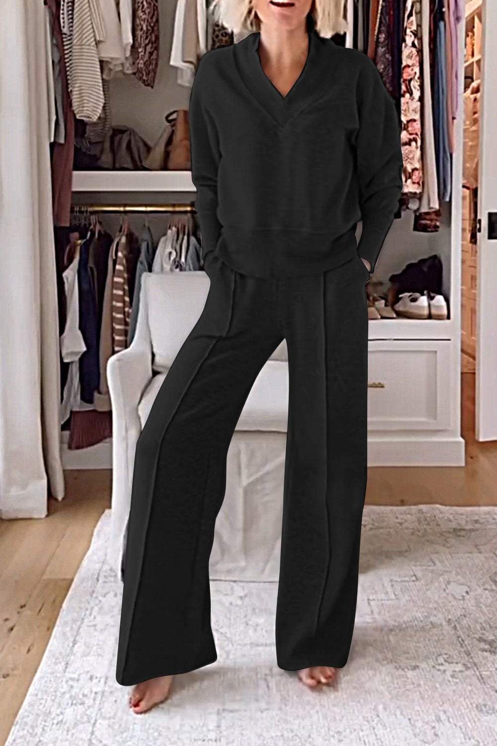 Conjunto Samantha de Top con Cuello en V y Pantalones