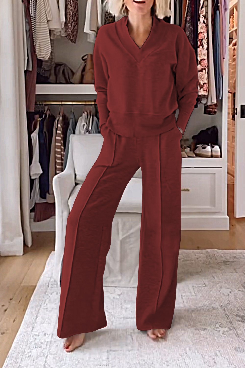 Conjunto Samantha de Top con Cuello en V y Pantalones