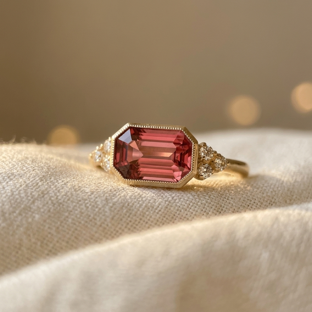 Vintage Geometric Red Zirconia Gold Plated Ring