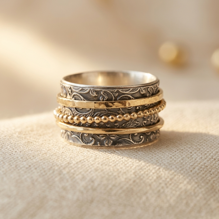 Faith & Love Mixed Metal Spinner Statement Ring