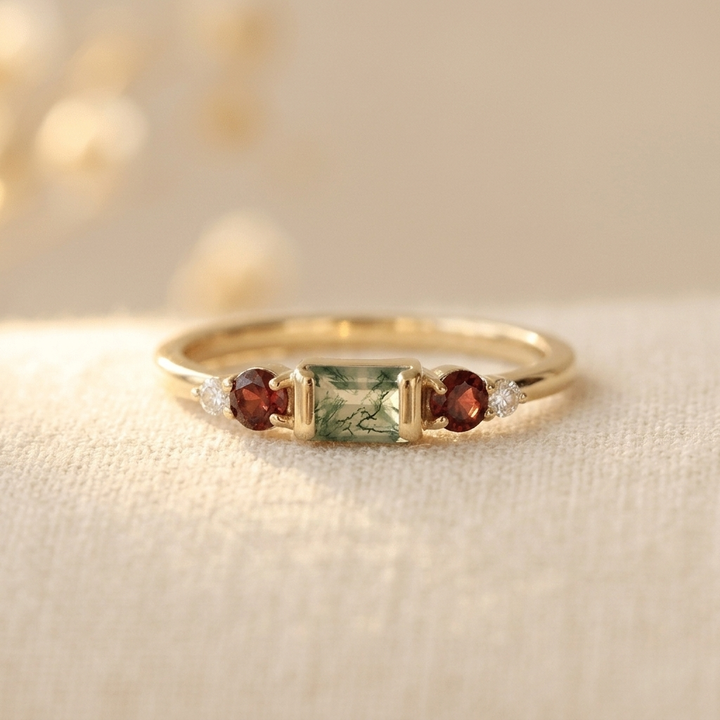 Vintage Minimalist Glass Gemstone Gold Plated Ring