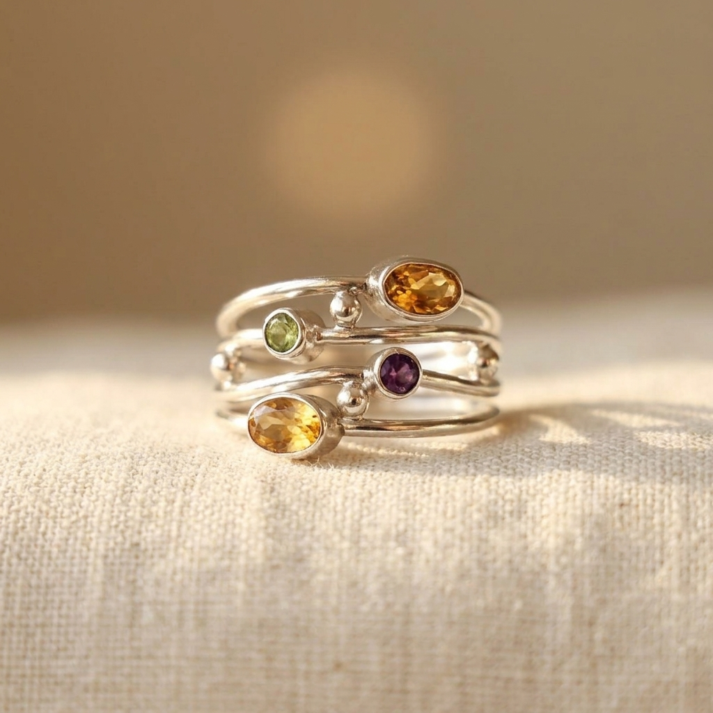 Bohemian Multicolor Gemstone Stacking Ring
