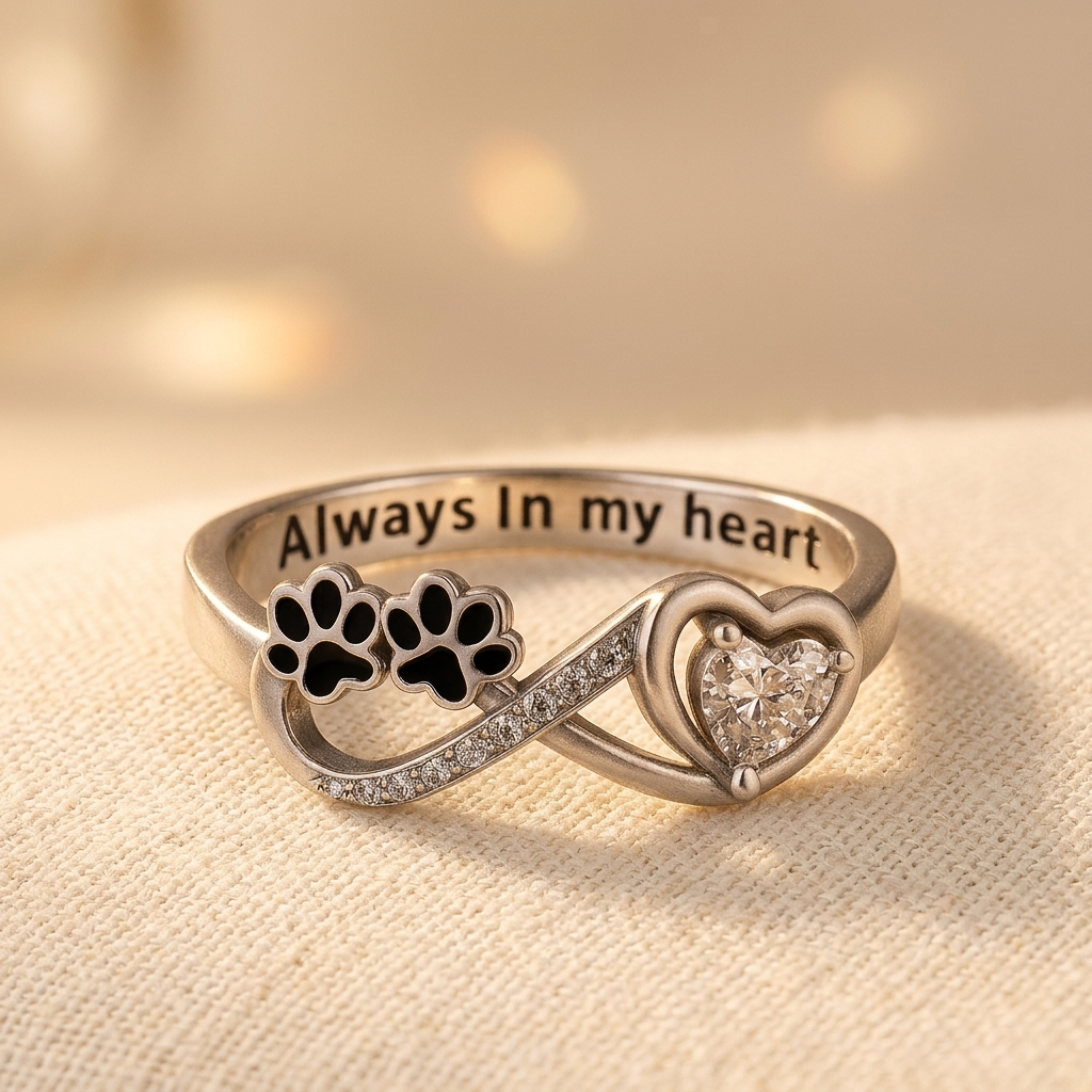 Heart-shaped cubic zirconia ring with infinity design
