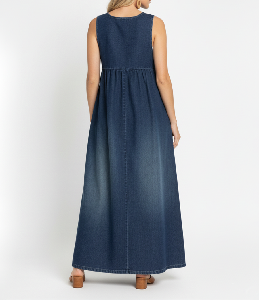 Karen | Abito lungo vintage effetto denim in morbido cotone slavato