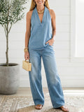 Ivy | Vintage set van twee delen met gewassen denimlook en zachte stof